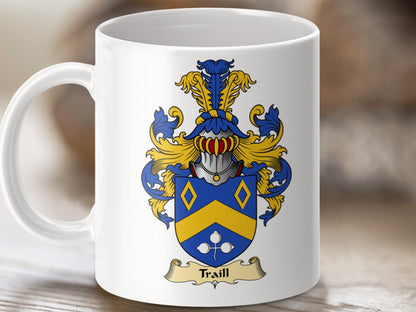 Physical Item 11oz / White Traill Clan Coat Of Arms Scottish Mug