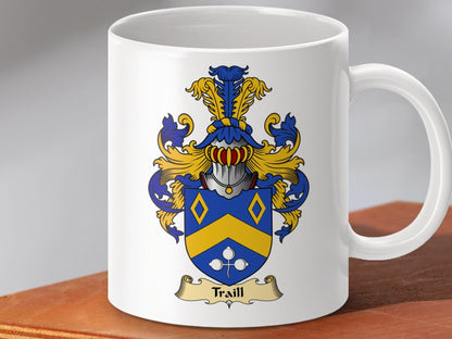 Physical Item 11oz / White Traill Clan Coat Of Arms Scottish Mug