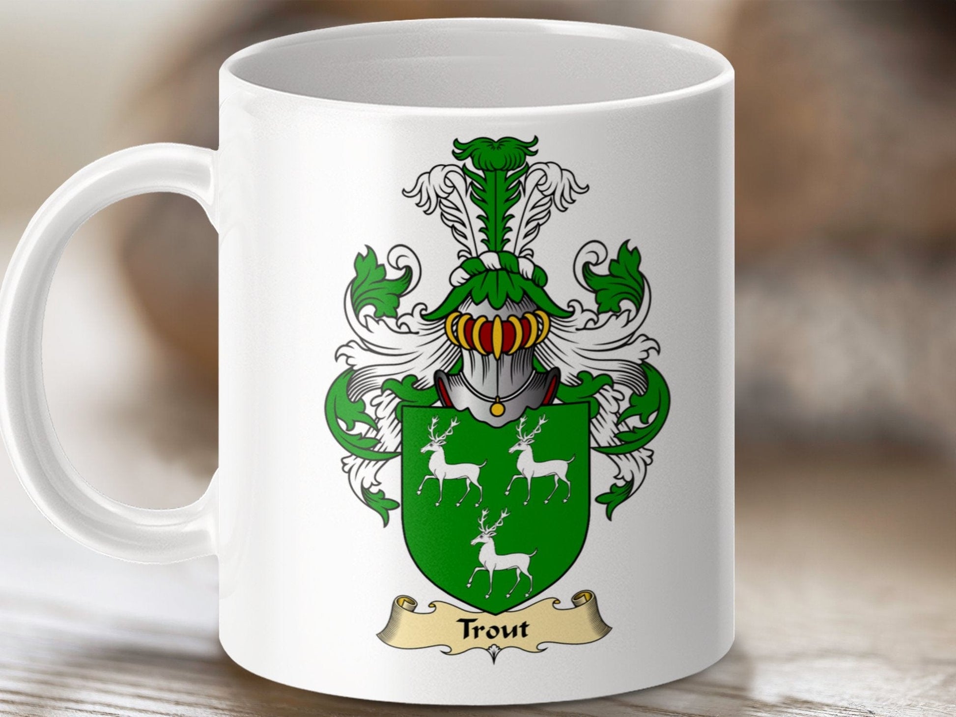 Physical Item 11oz / White Trout Clan Coat Of Arms Scottish Mug