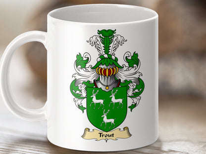 Physical Item 11oz / White Trout Clan Coat Of Arms Scottish Mug