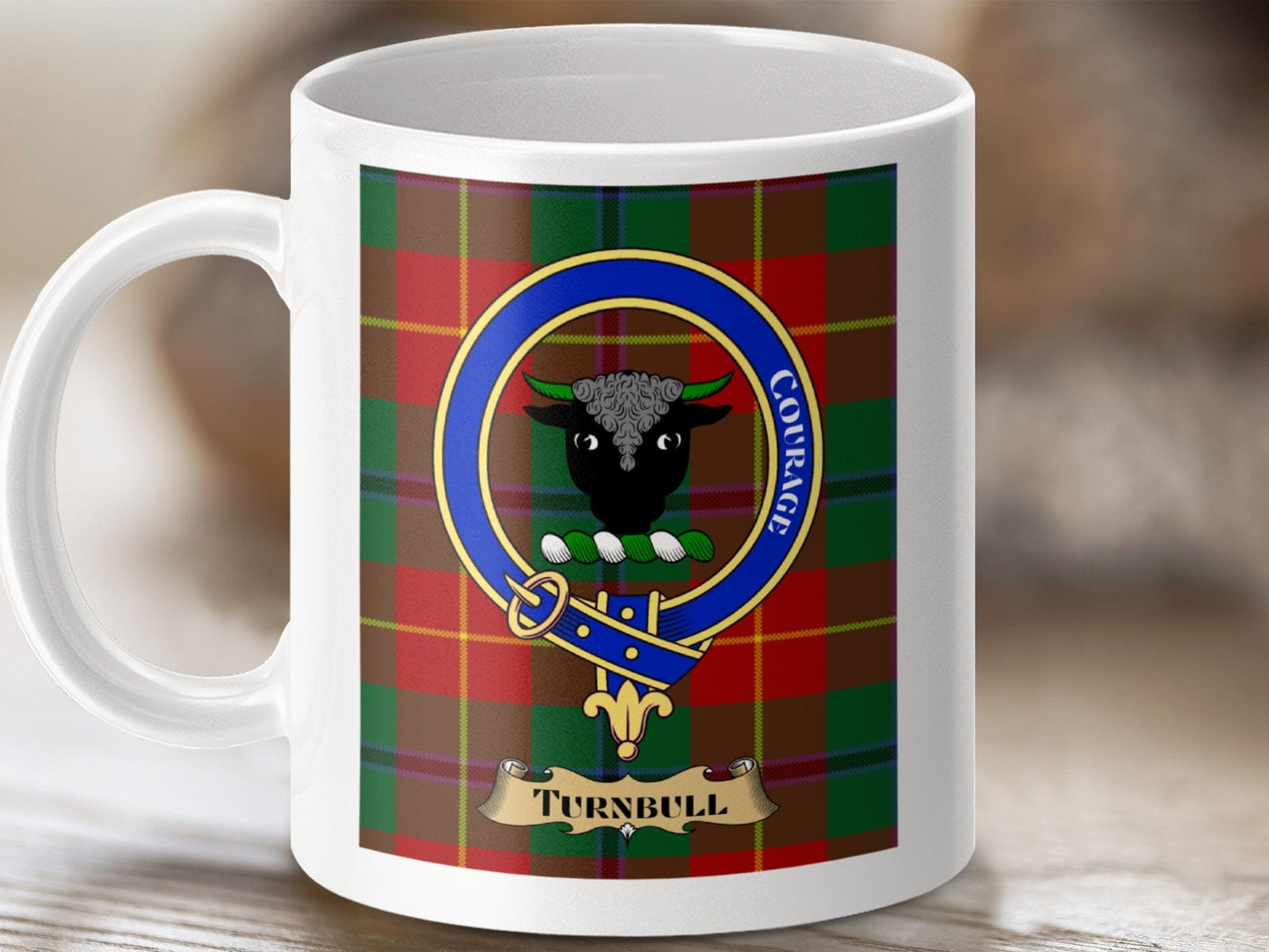 Physical Item 11oz / White Turnbull Clan Scottish Tartan Crest Mug