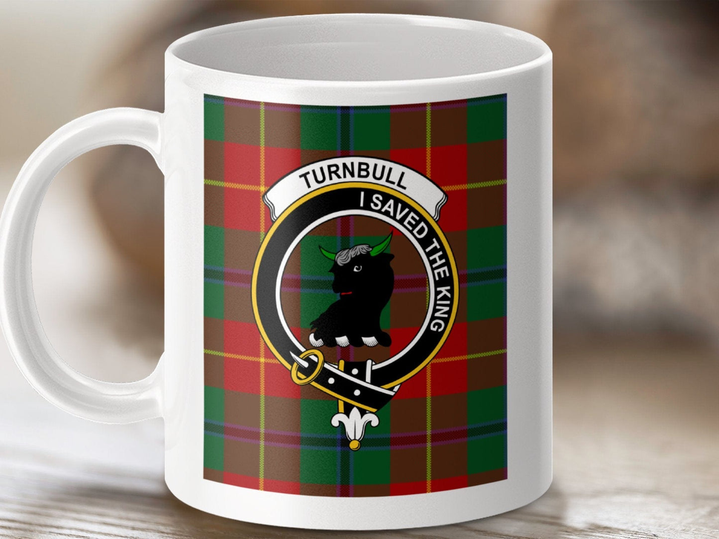 Physical Item 11oz / White Turnbull Clan Scottish Tartan Crest Mug