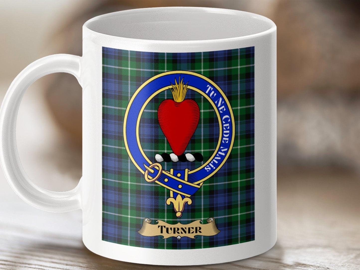 Physical Item 11oz / White Turner Clan Scottish Tartan Crest Mug