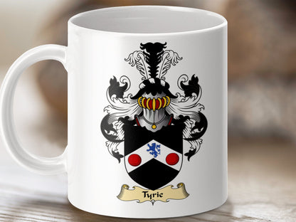 Physical Item 11oz / White Tyrie Clan Coat Of Arms Scottish Clan Crest mug