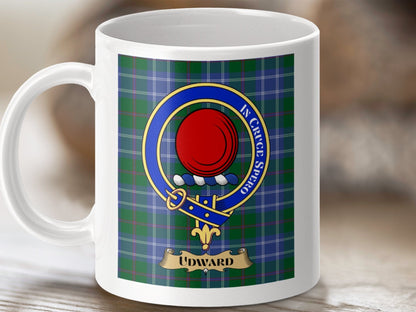 Physical Item 11oz / White Udward Clan Scottish Tartan Crest Mug