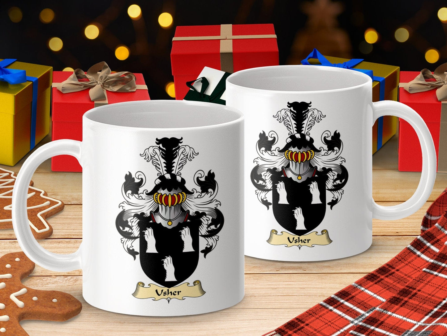 Physical Item 11oz / White Usher Clan Coat Of Arms Scottish Clan Coffee Mug