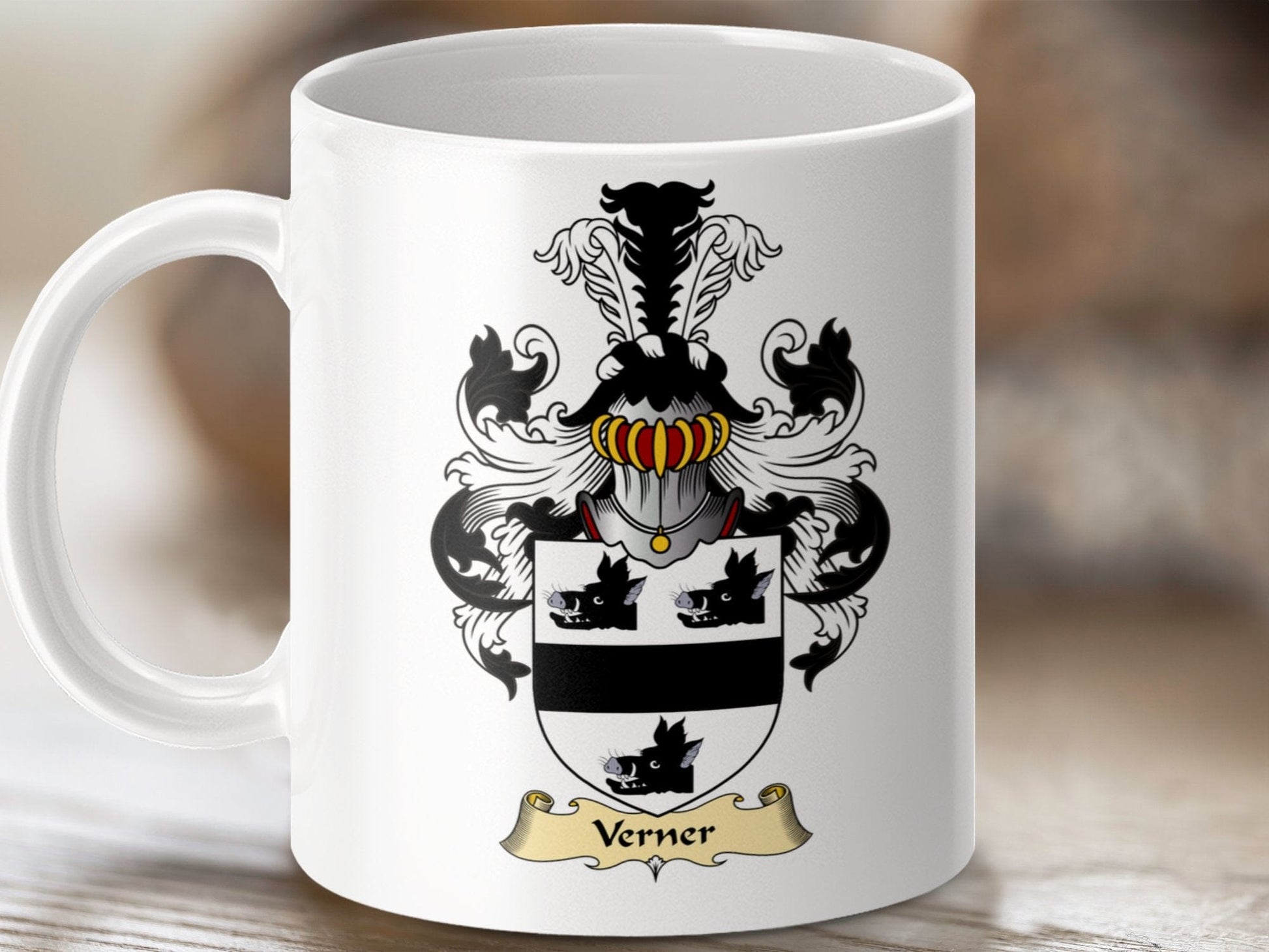 Physical Item 11oz / White Verner Clan Coat Of Arms Scottish Mug