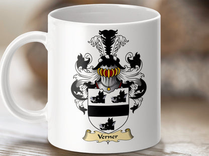 Physical Item 11oz / White Verner Clan Coat Of Arms Scottish Mug