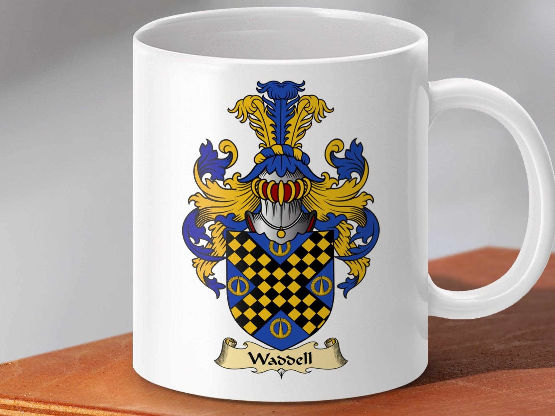 Physical Item 11oz / White Waddell Clan Coat Of Arms Scottish Mug