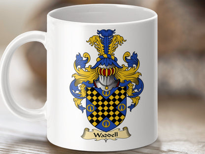 Physical Item 11oz / White Waddell Clan Coat Of Arms Scottish Mug