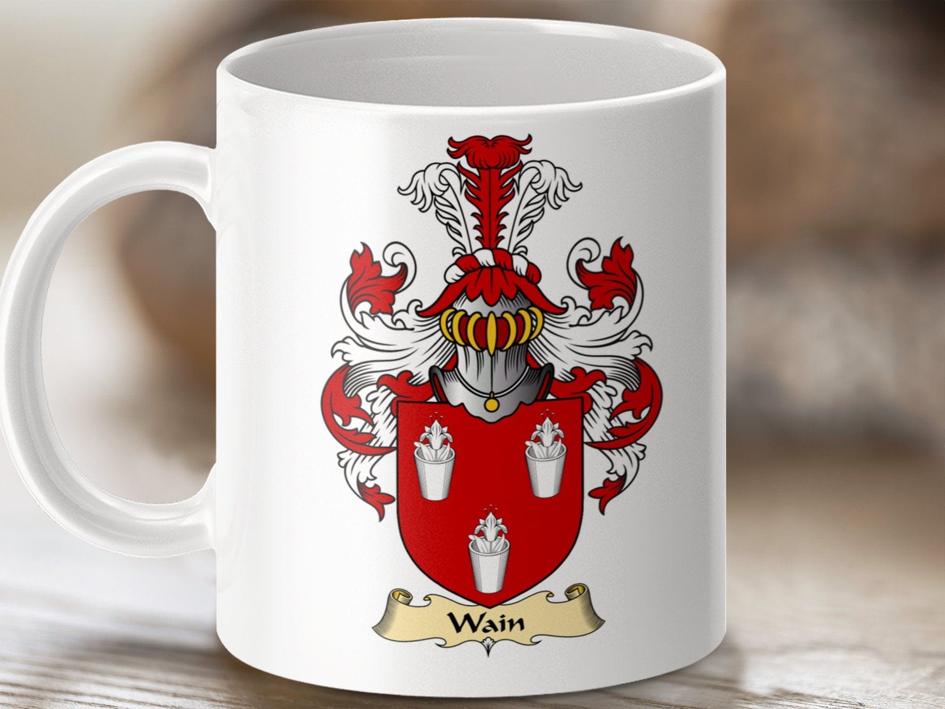 Physical Item 11oz / White Wain Clan Coat Of Arms Scottish Mug