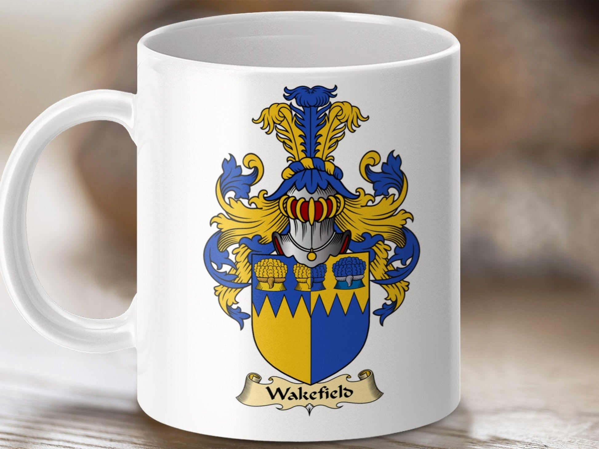 Physical Item 11oz / White Wakefield Clan Coat Of Arms Scottish Mug