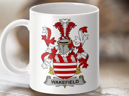 Physical Item 11oz / White Wakefield Surname Irish Heraldry Ceramic Mug