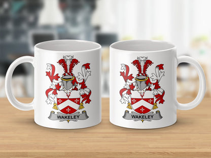 Physical Item 11oz / White Wakeley Surname Irish Heraldry Ceramic Mug