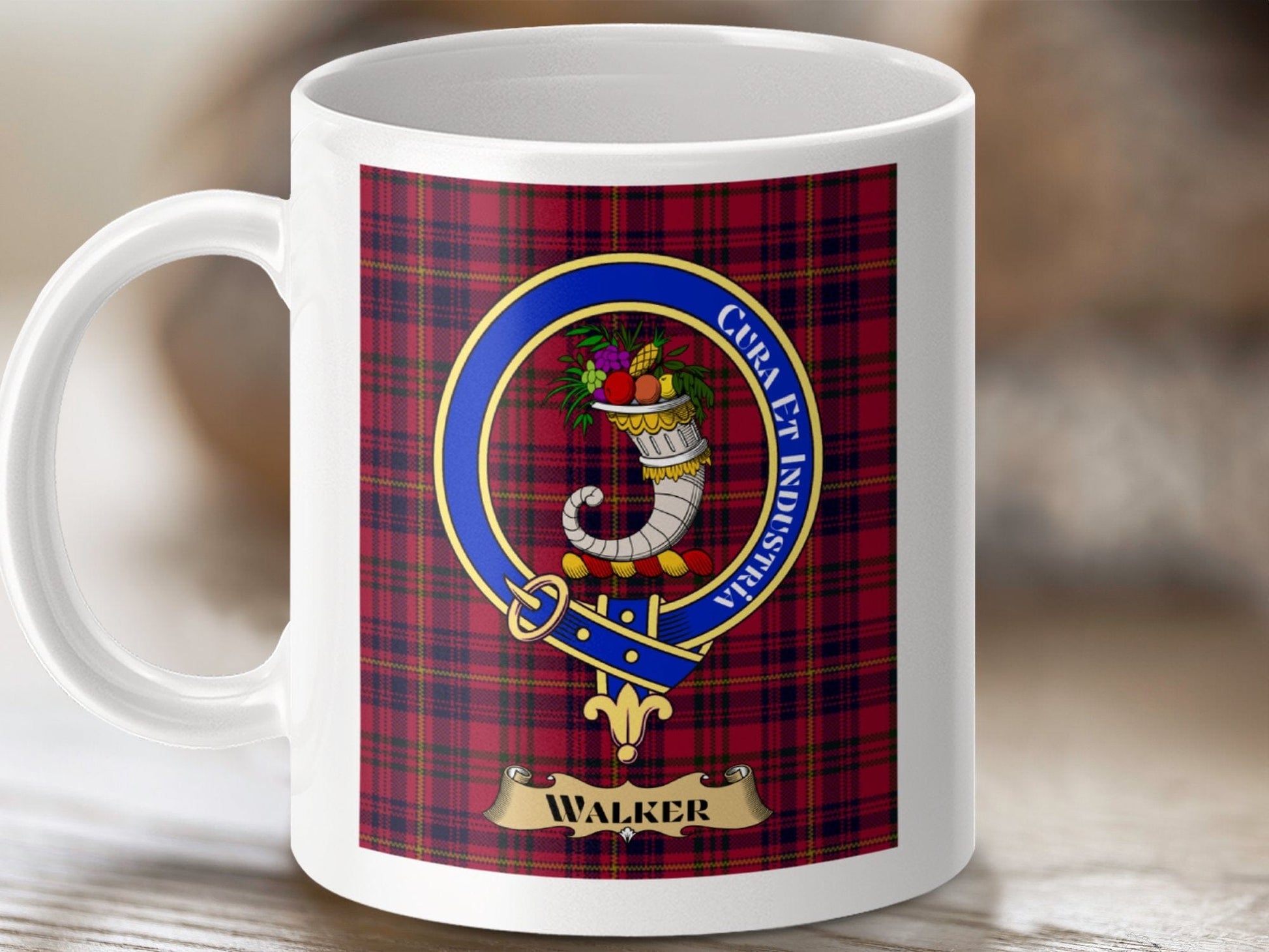 Physical Item 11oz / White Walker Clan Scottish Tartan Crest Mug