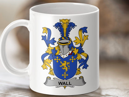 Physical Item 11oz / White Wall Surname Irish Heraldry Ceramic Coat of Arms Mug