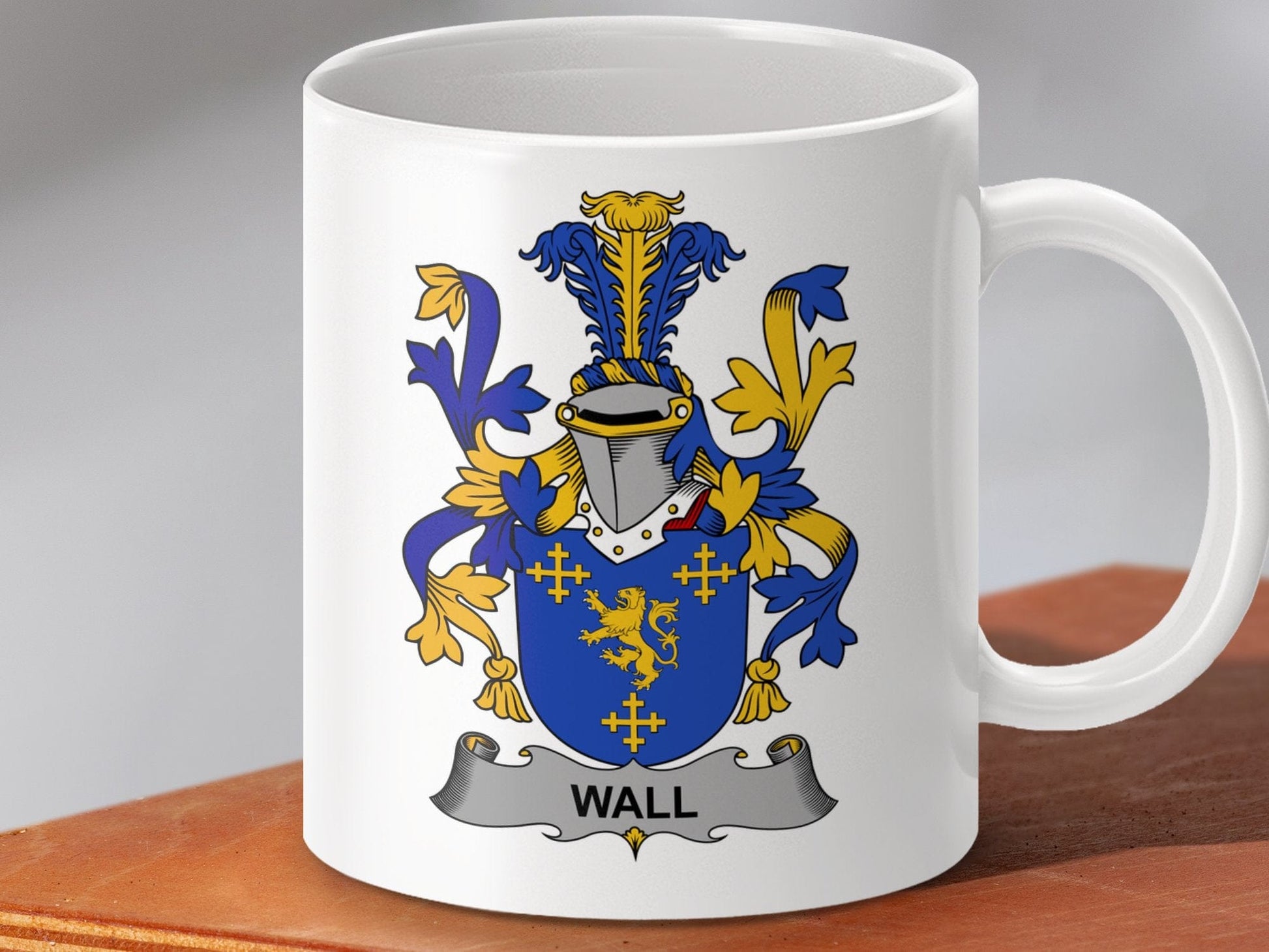 Physical Item 11oz / White Wall Surname Irish Heraldry Ceramic Coat of Arms Mug