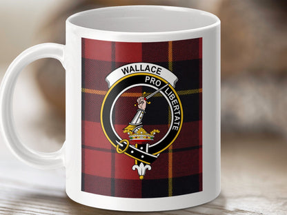 Physical Item 11oz / White Wallace Clan Scottish Tartan Crest Mug