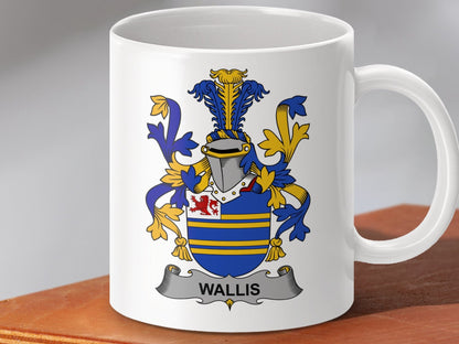 Physical Item 11oz / White Wallis Surname Irish Heraldry Ceramic Mug