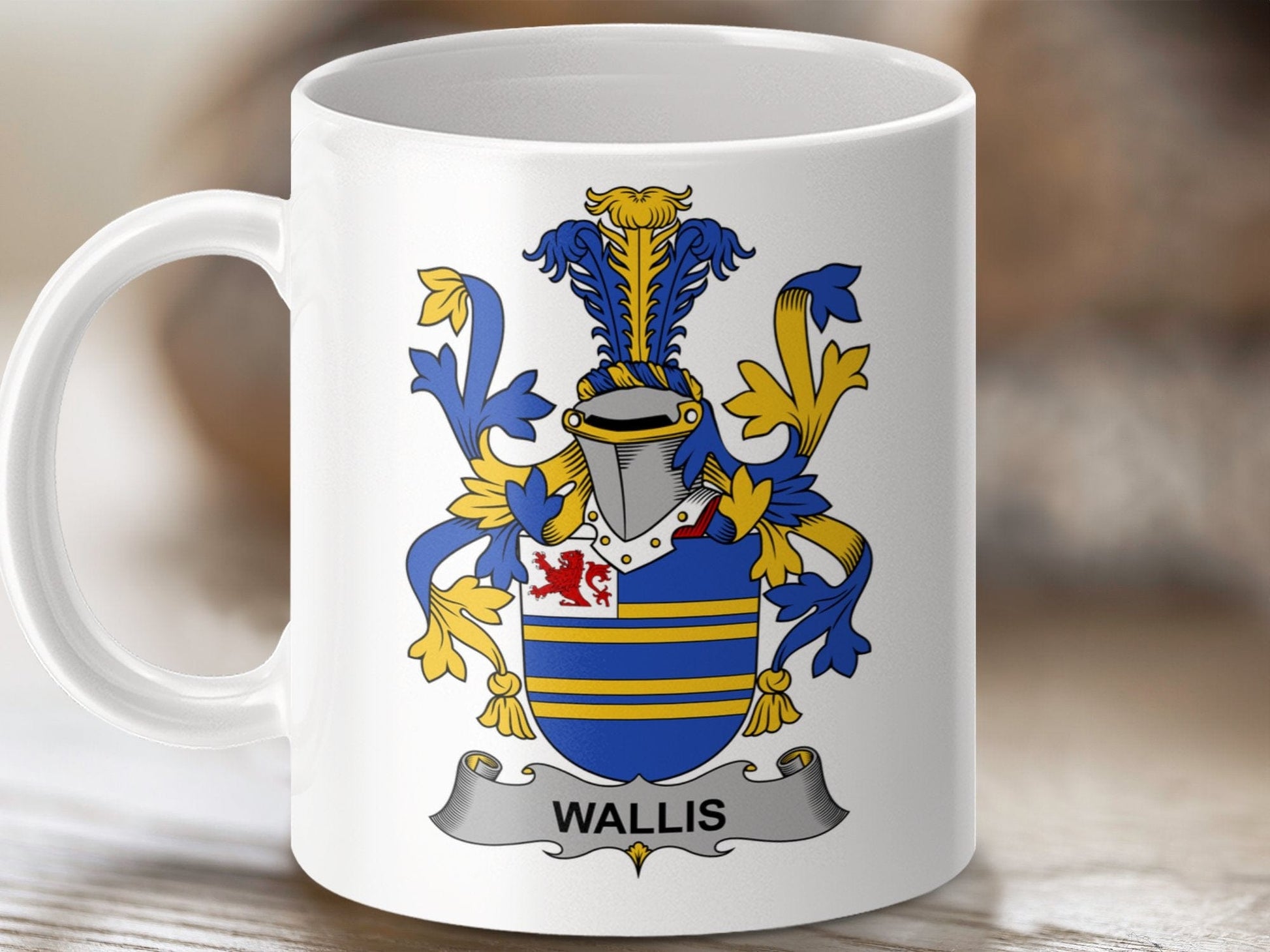 Physical Item 11oz / White Wallis Surname Irish Heraldry Ceramic Mug