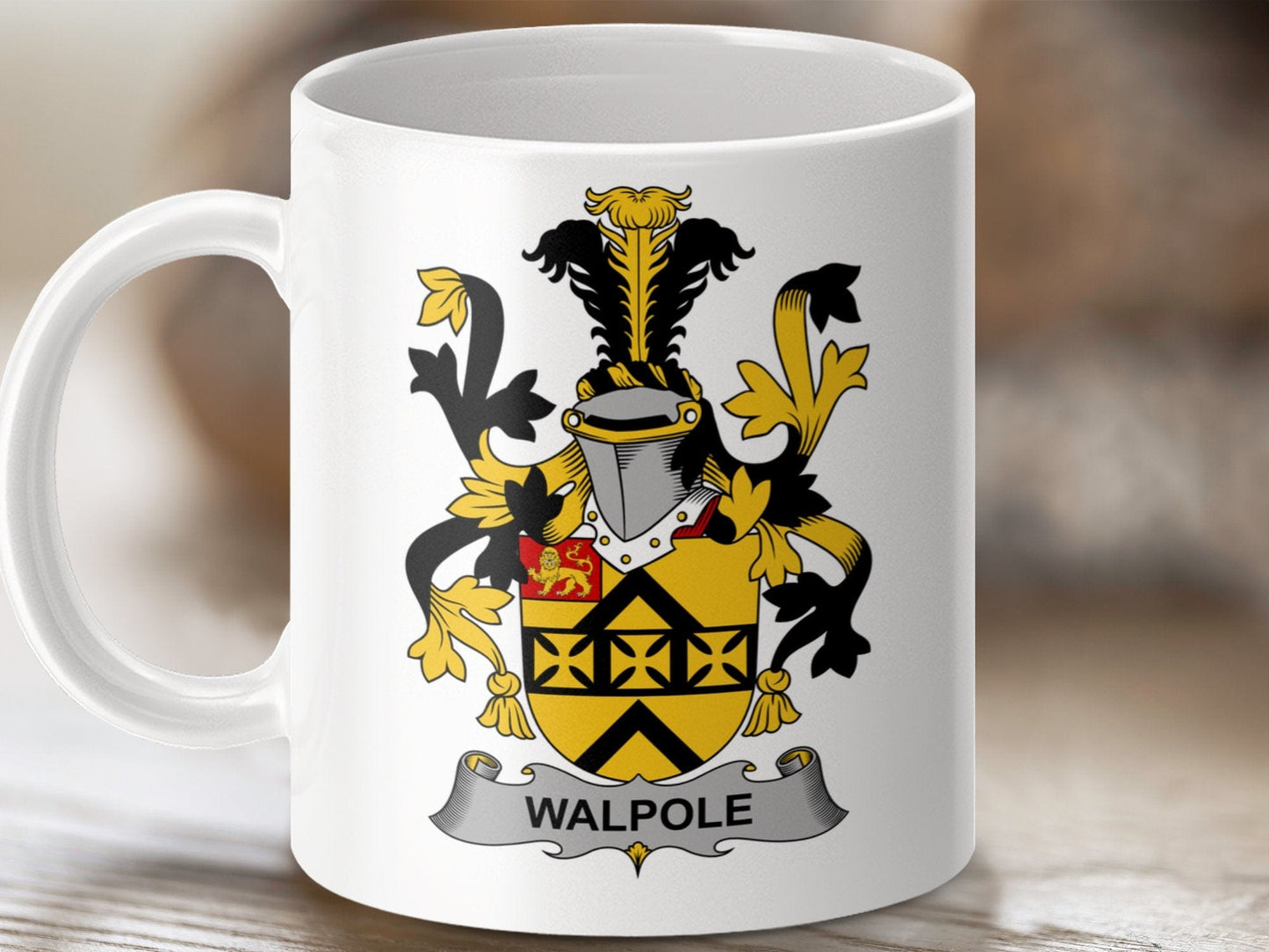 Physical Item 11oz / White Walpole Surname Irish Heraldry Ceramic Mug