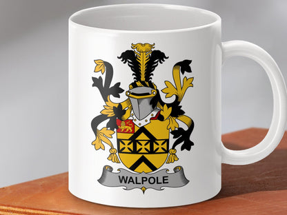 Physical Item 11oz / White Walpole Surname Irish Heraldry Ceramic Mug