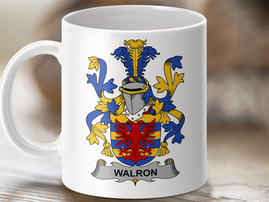 Physical Item 11oz / White Walron Surname Irish Heraldry Ceramic Mug