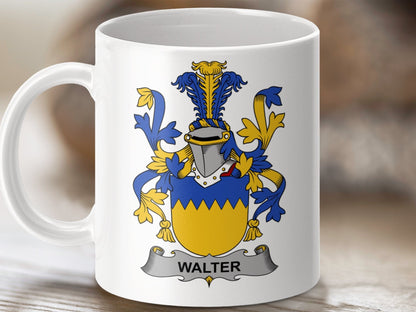 Physical Item 11oz / White Walter Surname Irish Heraldry Ceramic Mug