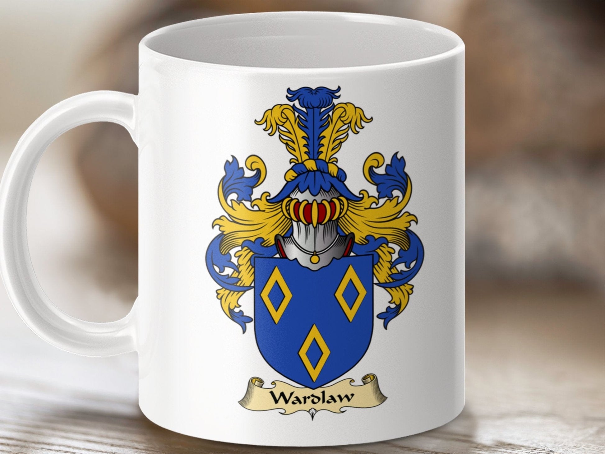 Physical Item 11oz / White Wardlaw Scottish Clan Coat Of Arms Family Emblem Mug