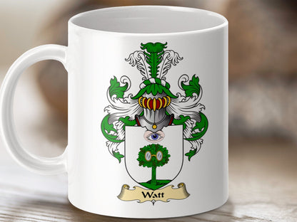 Physical Item 11oz / White Watt Clan Coat Of Arms Scottish Mug