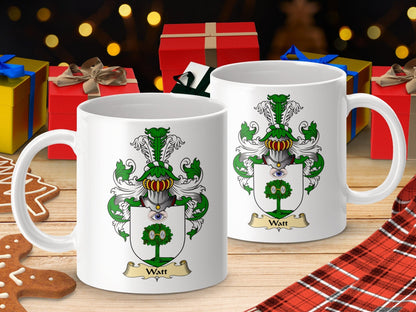 Physical Item 11oz / White Watt Clan Coat Of Arms Scottish Mug