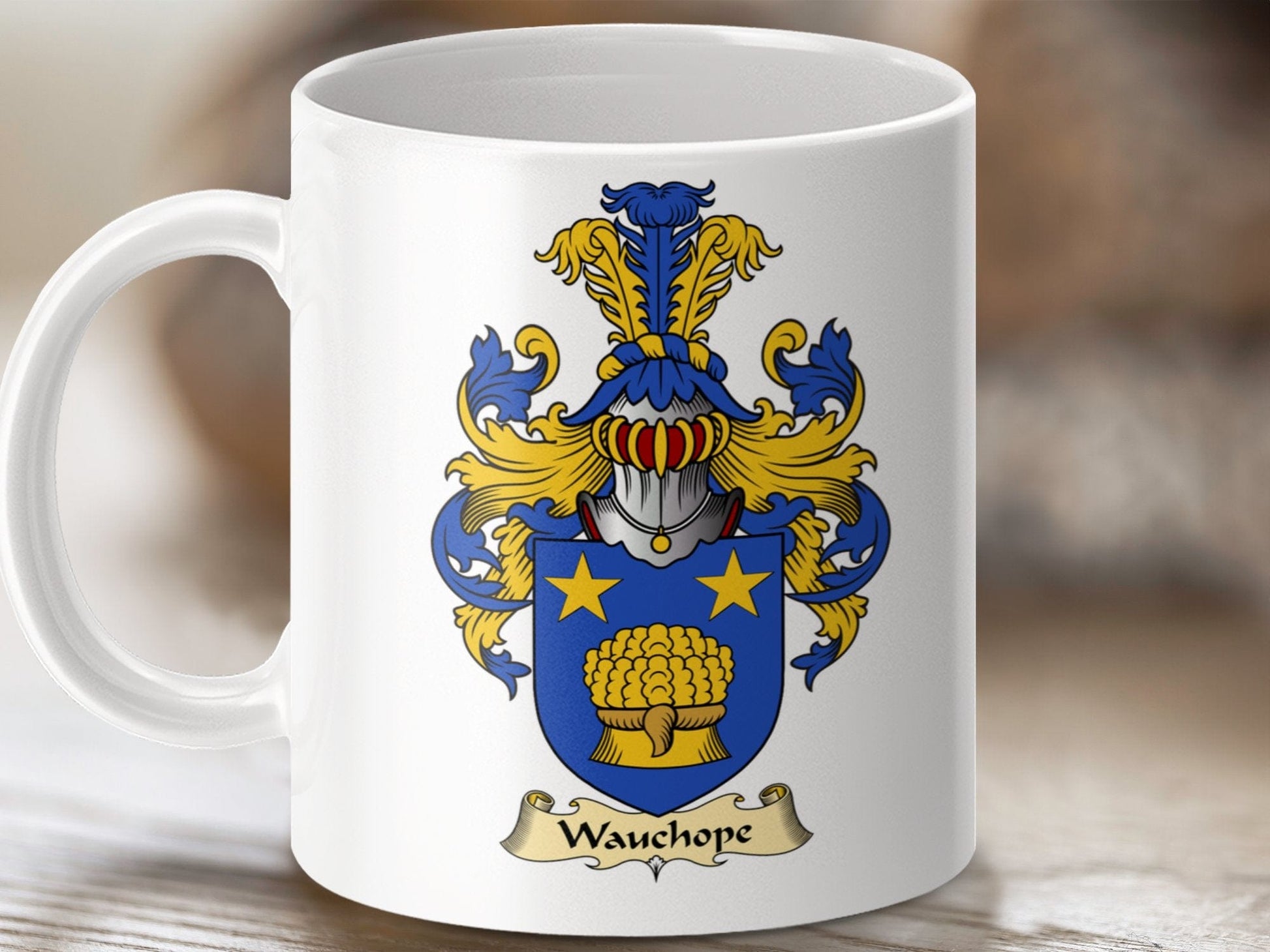 Physical Item 11oz / White Wauchopes Clan Coat Of Arms Scottish Clan Crest mug