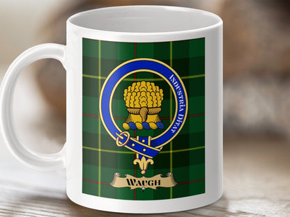 Physical Item 11oz / White Waugh Clan Scottish Tartan Crest Mug