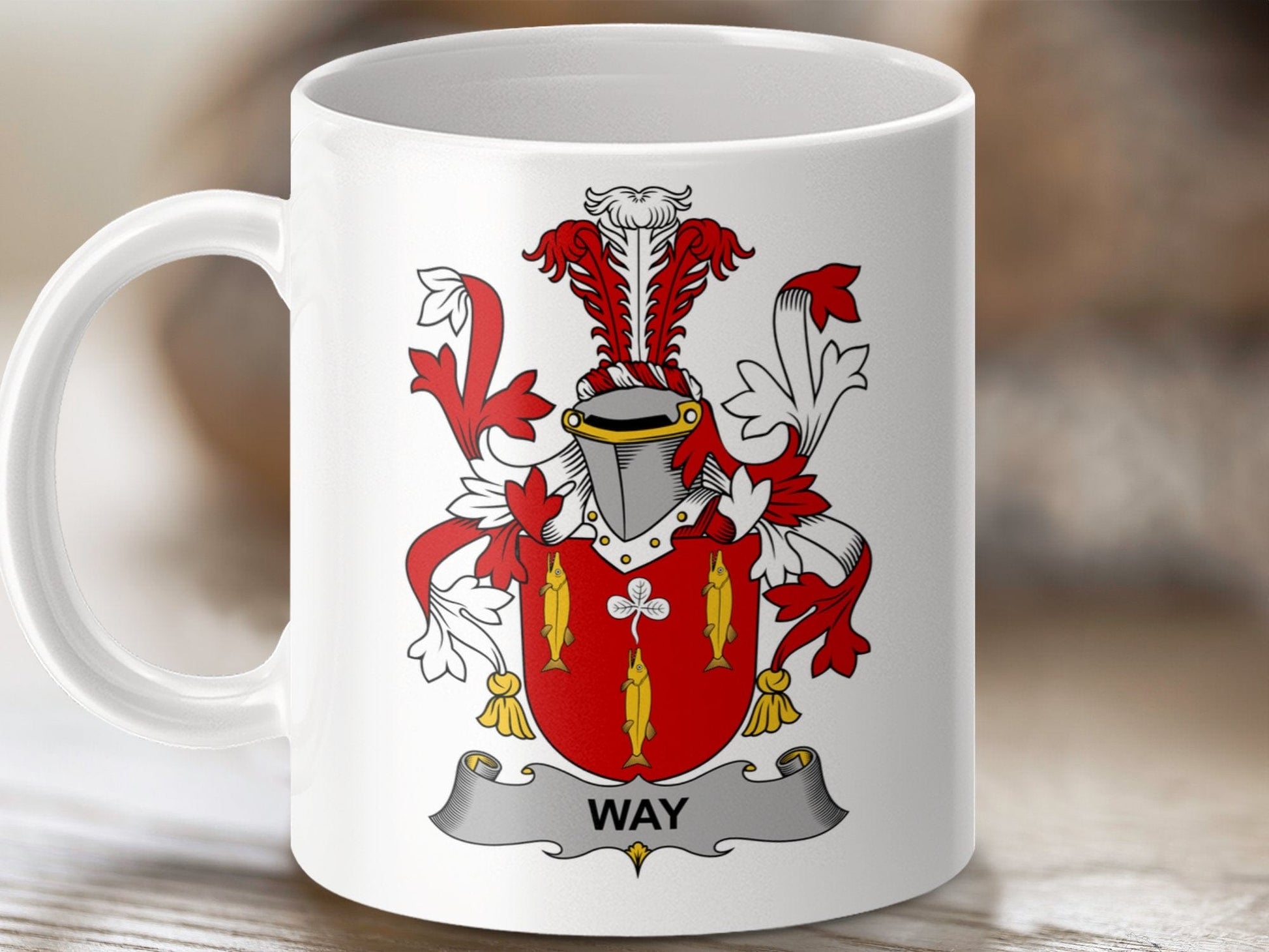 Physical Item 11oz / White Way Surname Irish Heraldry Coat of Arms Mug