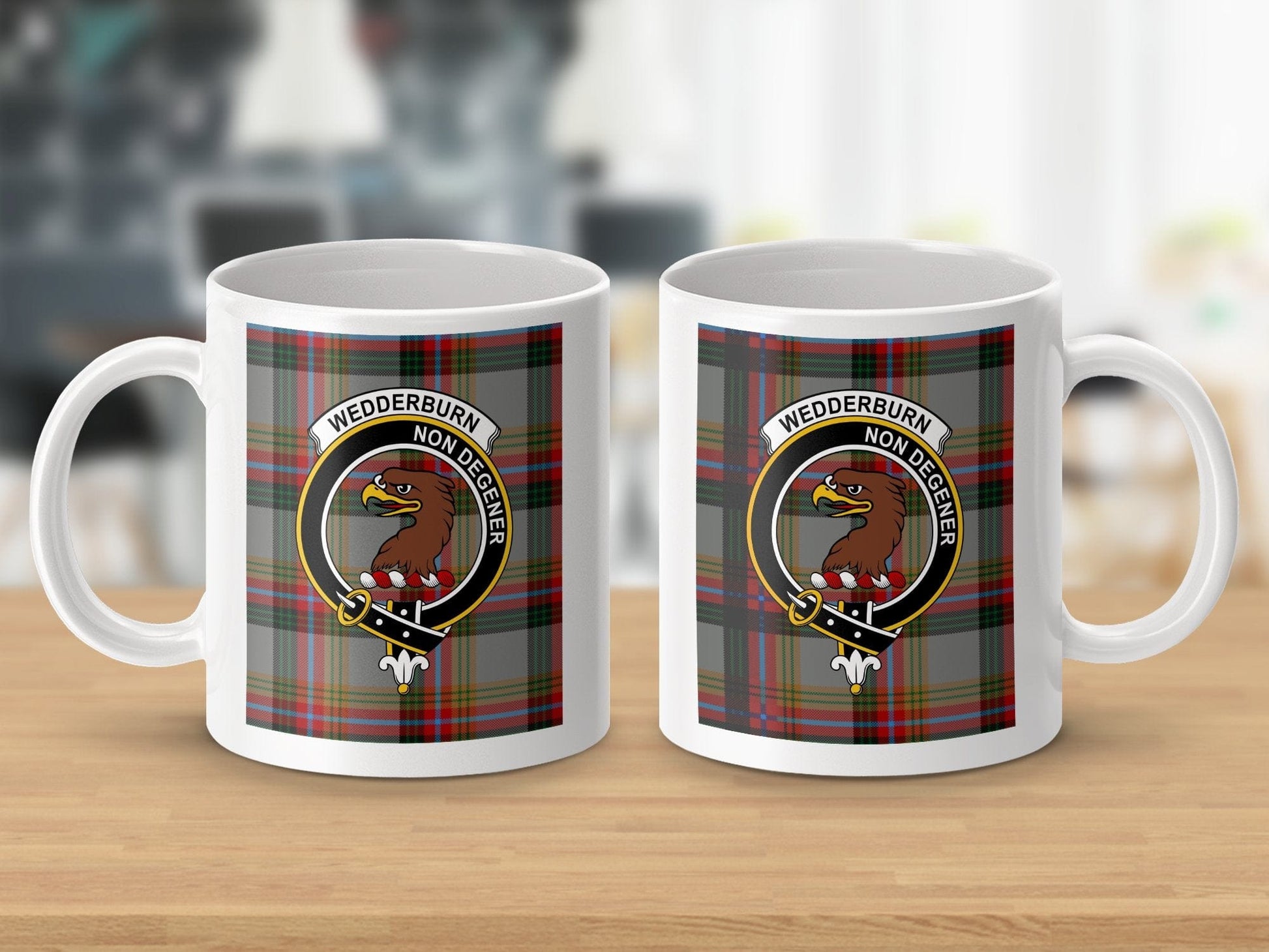 Physical Item 11oz / White Wedderburn Clan Scottish Tartan Crest Mug