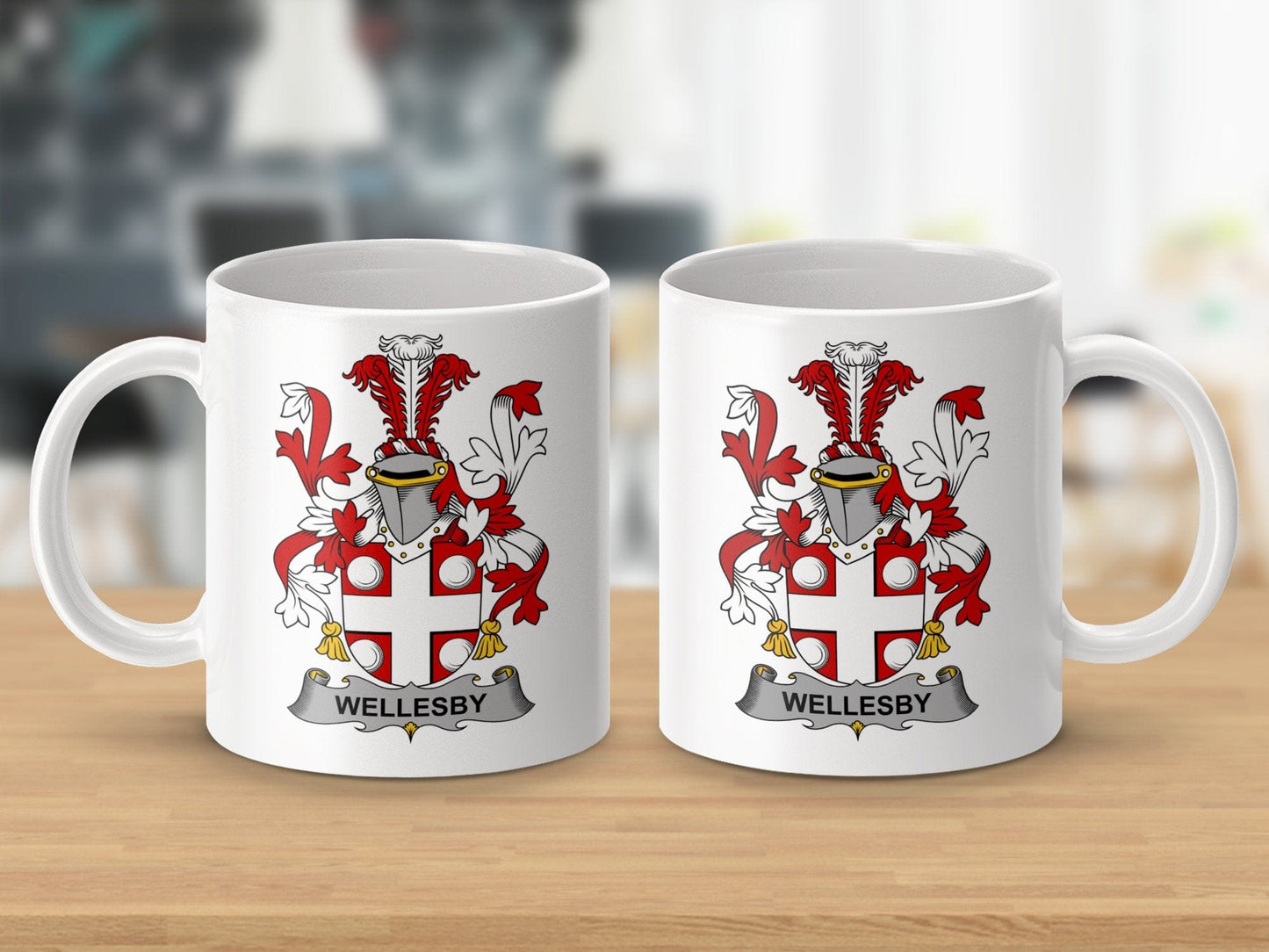 Physical Item 11oz / White Wellesby Surname Irish Heraldry Coffee Mug