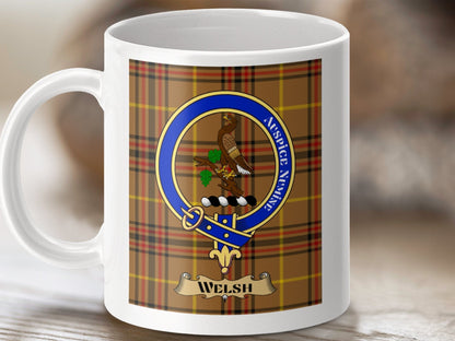 Physical Item 11oz / White Welsh Clan Scottish Tartan Crest Mug