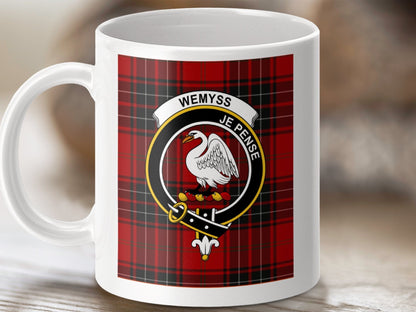 Physical Item 11oz / White Wemyss Clan Scottish Tartan Crest Mug