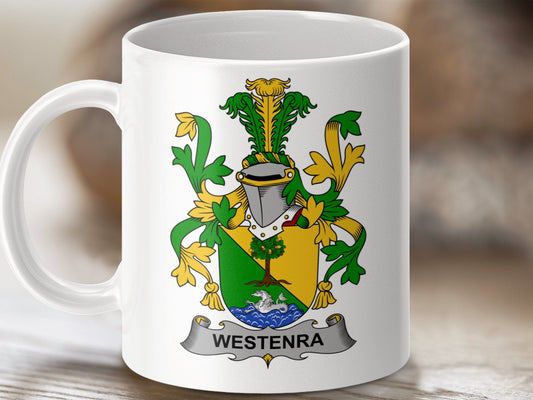 Physical Item 11oz / White Westenra Surname Irish Heraldry Ceramic Mug