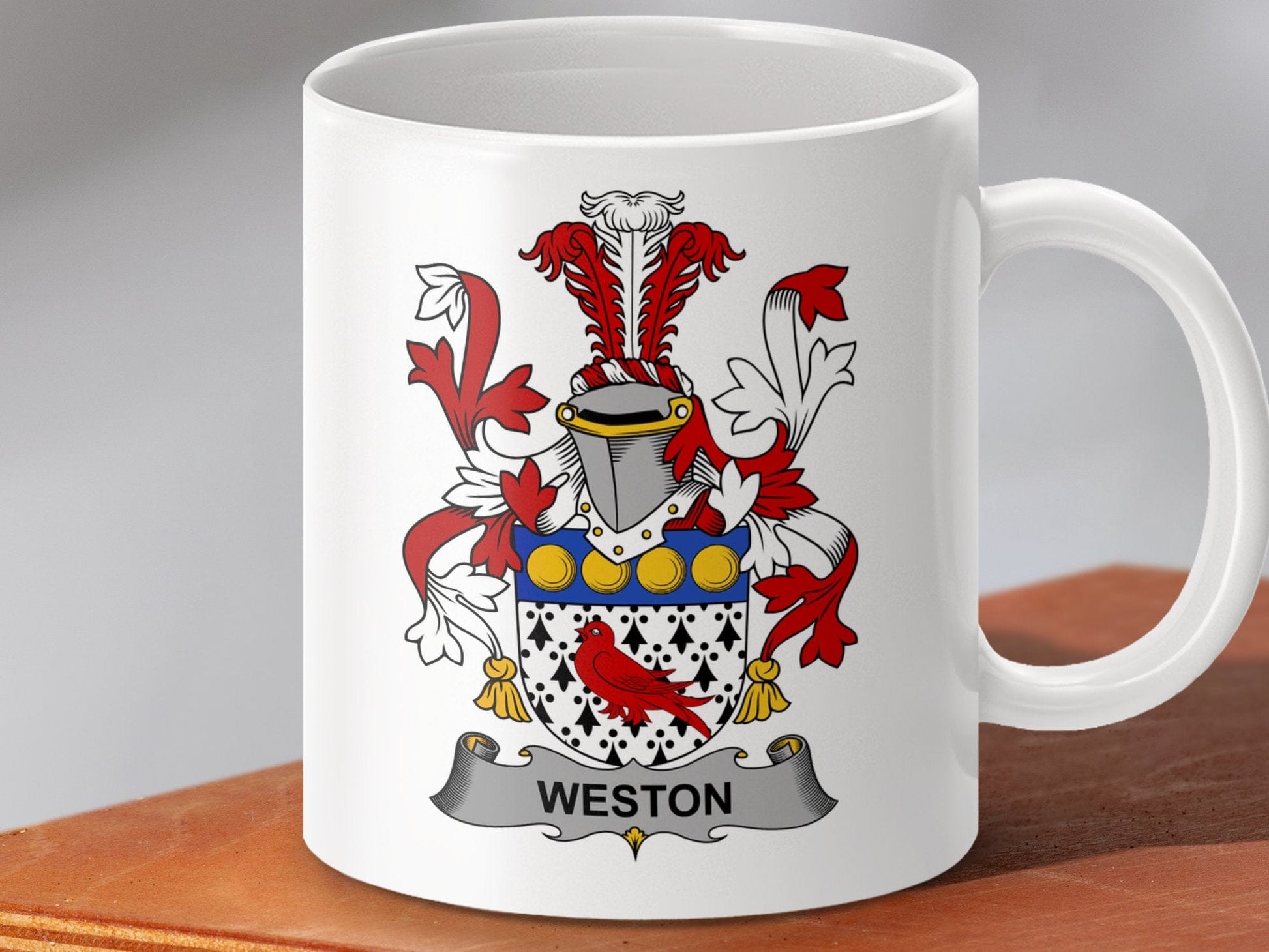 Physical Item 11oz / White Weston Surname Irish Heraldry Ceramic Mug