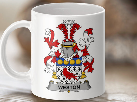 Physical Item 11oz / White Weston Surname Irish Heraldry Ceramic Mug