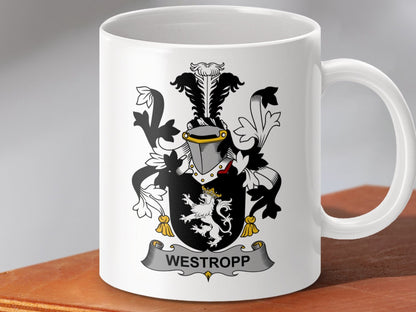 Physical Item 11oz / White Westropp Surname Irish Heraldry Coat of Arms Mug