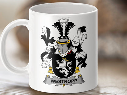 Physical Item 11oz / White Westropp Surname Irish Heraldry Coat of Arms Mug