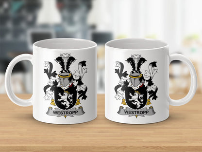 Physical Item 11oz / White Westropp Surname Irish Heraldry Coat of Arms Mug