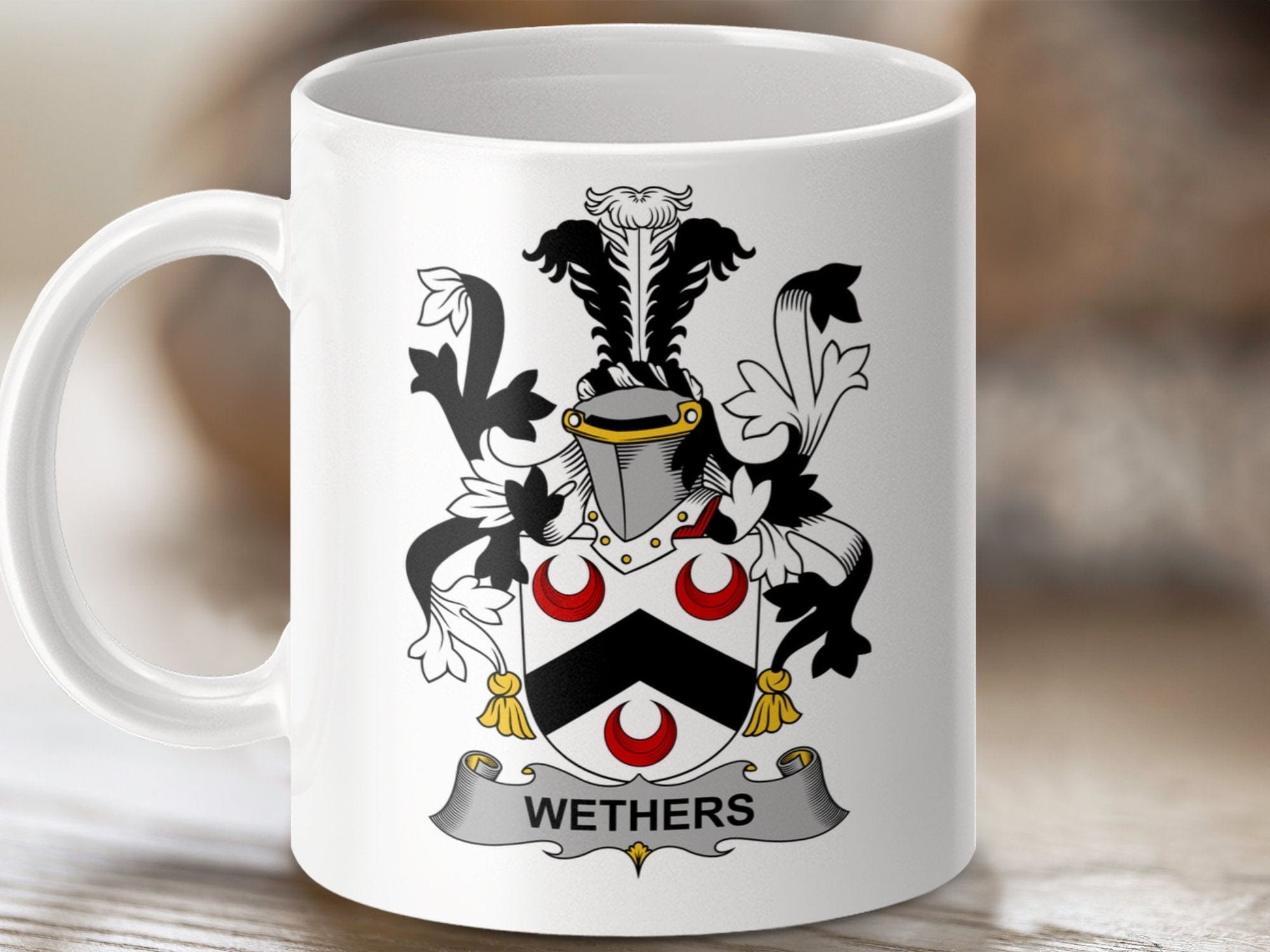 Physical Item 11oz / White Wethers Surname Irish Heraldry Ceramic Mug