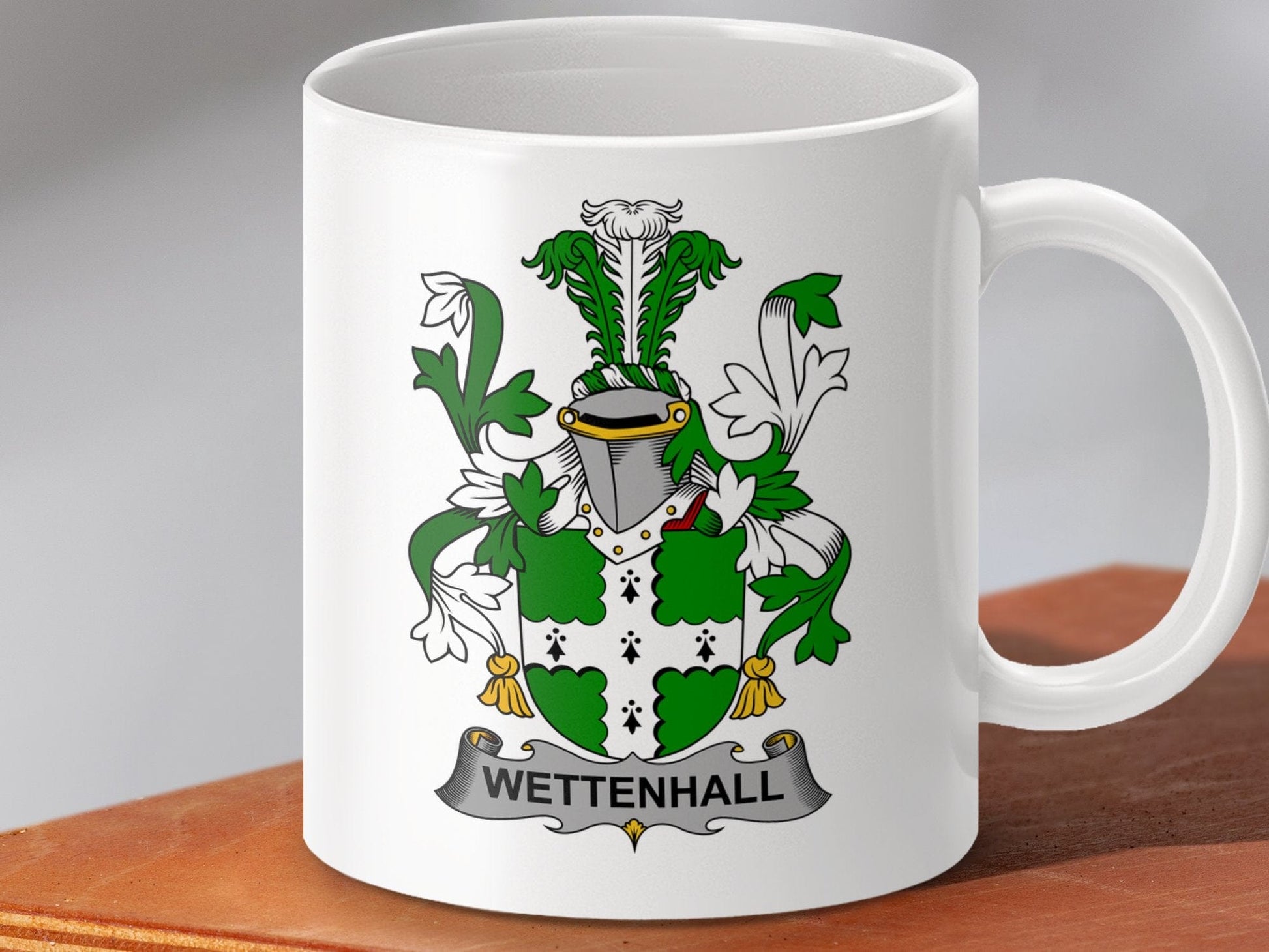 Physical Item 11oz / White Wettenhall Surname Irish Heraldry Ceramic Mug