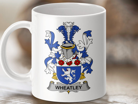 Physical Item 11oz / White Wheatley Surname Irish Heraldry Ceramic Mug