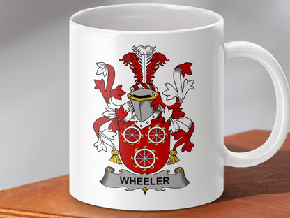 Physical Item 11oz / White Wheeler Surname Irish Heraldry Ceramic Mug