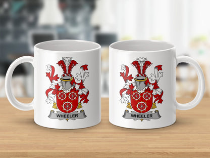 Physical Item 11oz / White Wheeler Surname Irish Heraldry Ceramic Mug