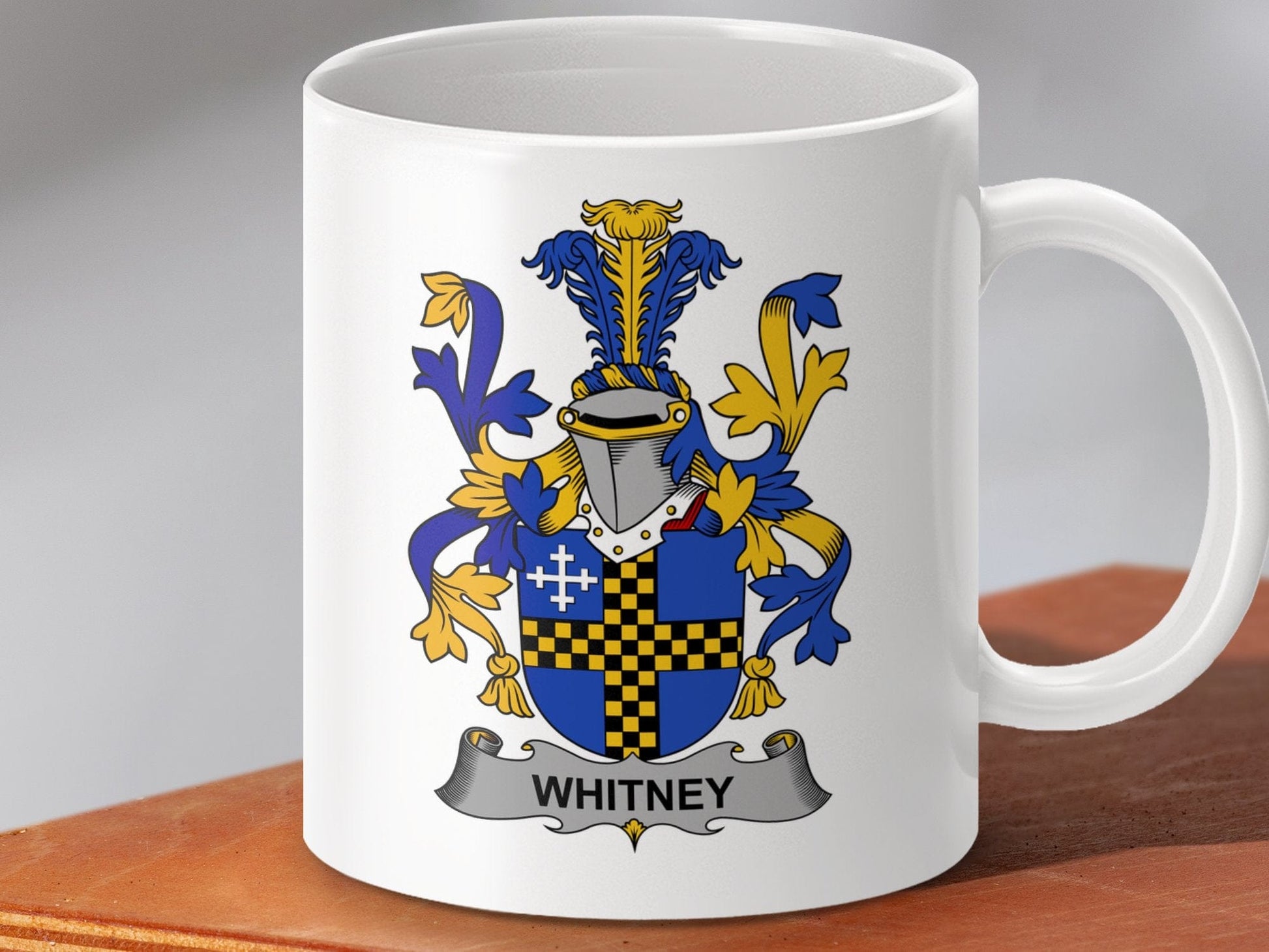 Physical Item 11oz / White Whitney Surname Irish Heraldry Family Symbol Mug